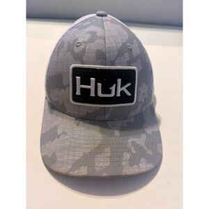 Huk Performance Fishing Trucker Hat Grey Camo White Mesh Snapback Cap One Size